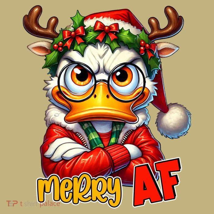 Funny Merry Af Sarcastic Grumpy Duck Christmas T-Shirt