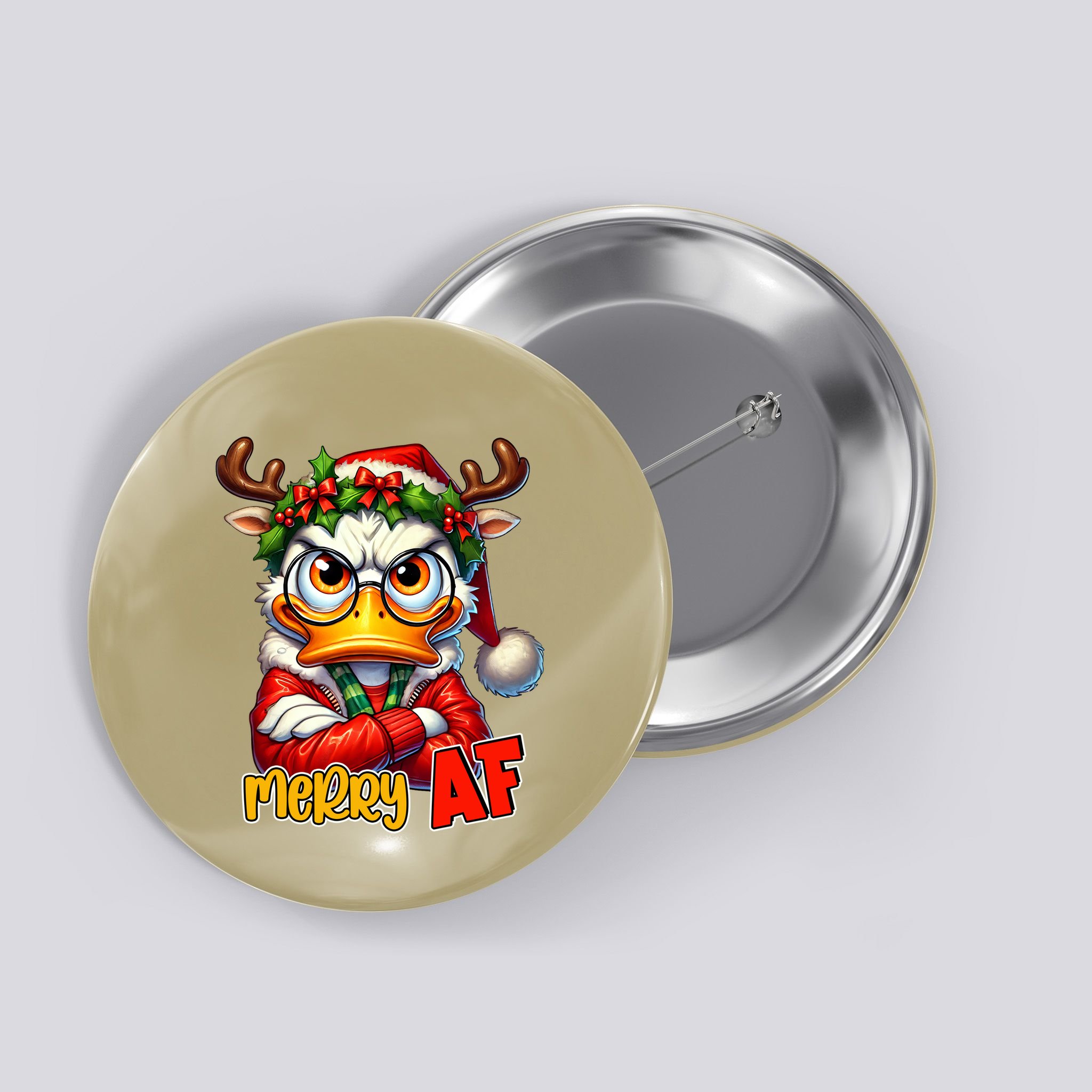 Funny Merry Af Sarcastic Grumpy Duck Christmas Button