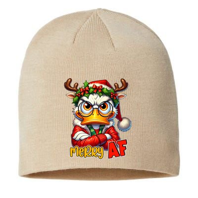 Funny Merry Af Sarcastic Grumpy Duck Christmas Sustainable Beanie