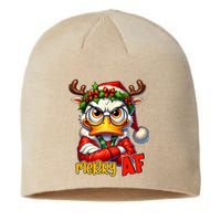 Funny Merry Af Sarcastic Grumpy Duck Christmas Sustainable Beanie