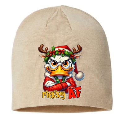 Funny Merry Af Sarcastic Grumpy Duck Christmas Sustainable Beanie