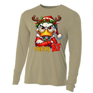 Funny Merry Af Sarcastic Grumpy Duck Christmas Cooling Performance Long Sleeve Crew