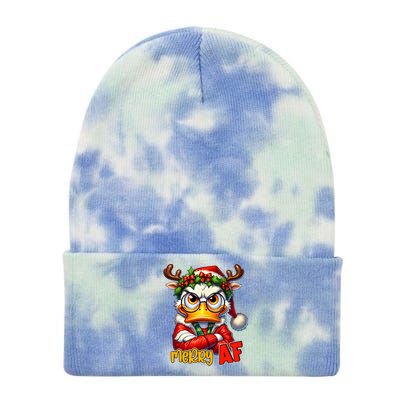 Funny Merry Af Sarcastic Grumpy Duck Christmas Tie Dye 12in Knit Beanie