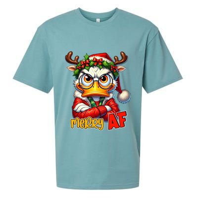 Funny Merry Af Sarcastic Grumpy Duck Christmas Sueded Cloud Jersey T-Shirt