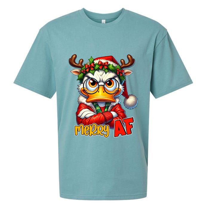Funny Merry Af Sarcastic Grumpy Duck Christmas Sueded Cloud Jersey T-Shirt