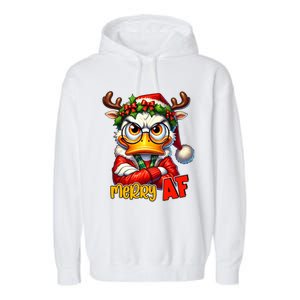 Funny Merry Af Sarcastic Grumpy Duck Christmas Garment-Dyed Fleece Hoodie