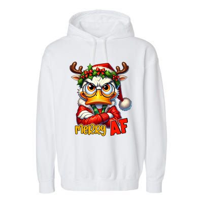 Funny Merry Af Sarcastic Grumpy Duck Christmas Garment-Dyed Fleece Hoodie