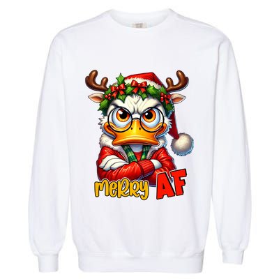 Funny Merry Af Sarcastic Grumpy Duck Christmas Garment-Dyed Sweatshirt