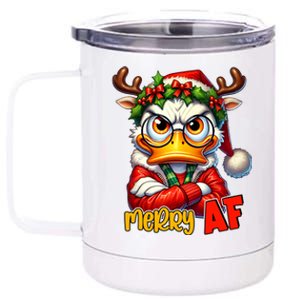 Funny Merry Af Sarcastic Grumpy Duck Christmas 12 oz Stainless Steel Tumbler Cup