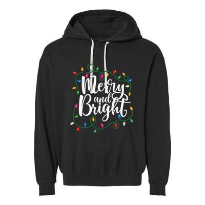 Funny Merry And Bright Christmas Lights Xmas Holiday Garment-Dyed Fleece Hoodie