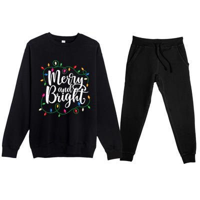 Funny Merry And Bright Christmas Lights Xmas Holiday Premium Crewneck Sweatsuit Set