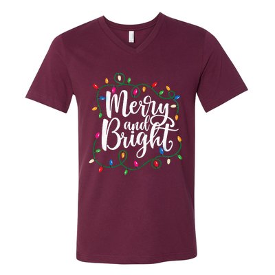 Funny Merry And Bright Christmas Lights Xmas Holiday V-Neck T-Shirt