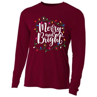 Funny Merry And Bright Christmas Lights Xmas Holiday Cooling Performance Long Sleeve Crew