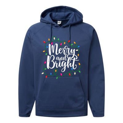 Funny Merry And Bright Christmas Lights Xmas Holiday Performance Fleece Hoodie