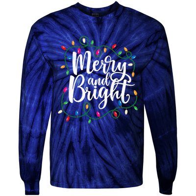 Funny Merry And Bright Christmas Lights Xmas Holiday Tie-Dye Long Sleeve Shirt