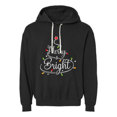 Funny Merry And Bright Christmas Lights Xmas Holiday Garment-Dyed Fleece Hoodie