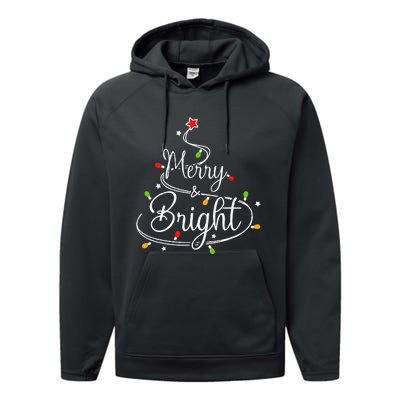 Funny Merry And Bright Christmas Lights Xmas Holiday Performance Fleece Hoodie