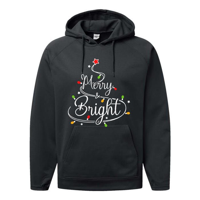 Funny Merry And Bright Christmas Lights Xmas Holiday Performance Fleece Hoodie