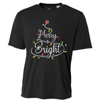 Funny Merry And Bright Christmas Lights Xmas Holiday Cooling Performance Crew T-Shirt