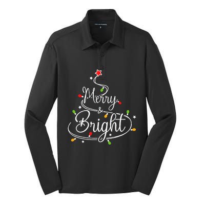 Funny Merry And Bright Christmas Lights Xmas Holiday Silk Touch Performance Long Sleeve Polo