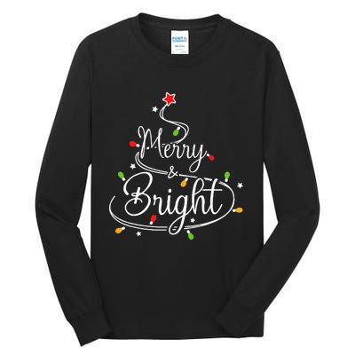 Funny Merry And Bright Christmas Lights Xmas Holiday Tall Long Sleeve T-Shirt