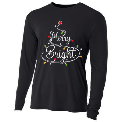 Funny Merry And Bright Christmas Lights Xmas Holiday Cooling Performance Long Sleeve Crew