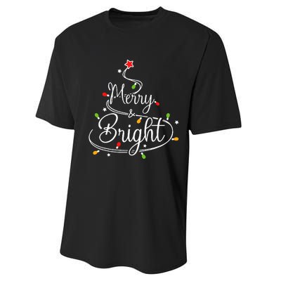 Funny Merry And Bright Christmas Lights Xmas Holiday Performance Sprint T-Shirt