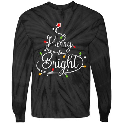 Funny Merry And Bright Christmas Lights Xmas Holiday Tie-Dye Long Sleeve Shirt