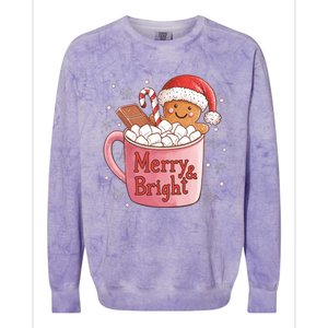 Funny Merry And Bright Christmas Gingerbread Man Hot Cocoa Colorblast Crewneck Sweatshirt