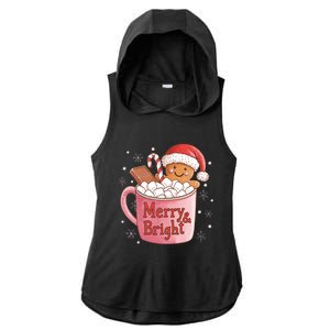 Funny Merry And Bright Christmas Gingerbread Man Hot Cocoa Ladies PosiCharge Tri-Blend Wicking Draft Hoodie Tank