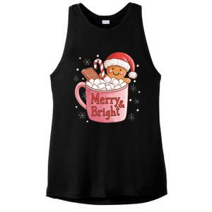 Funny Merry And Bright Christmas Gingerbread Man Hot Cocoa Ladies PosiCharge Tri-Blend Wicking Tank