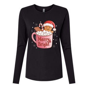 Funny Merry And Bright Christmas Gingerbread Man Hot Cocoa Womens Cotton Relaxed Long Sleeve T-Shirt