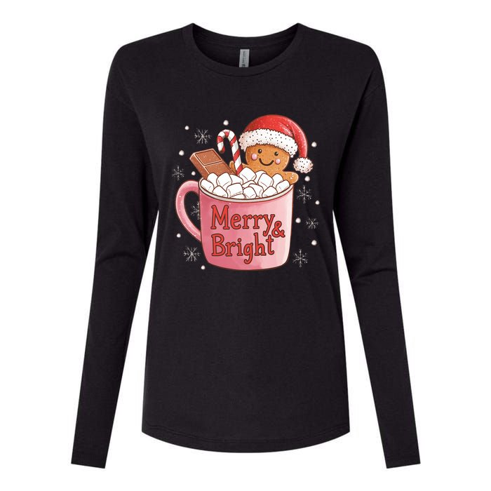 Funny Merry And Bright Christmas Gingerbread Man Hot Cocoa Womens Cotton Relaxed Long Sleeve T-Shirt