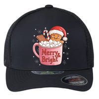 Funny Merry And Bright Christmas Gingerbread Man Hot Cocoa Flexfit Unipanel Trucker Cap