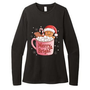 Funny Merry And Bright Christmas Gingerbread Man Hot Cocoa Womens CVC Long Sleeve Shirt