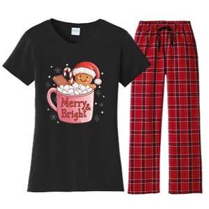 Funny Merry And Bright Christmas Gingerbread Man Hot Cocoa Women's Flannel Pajama Set