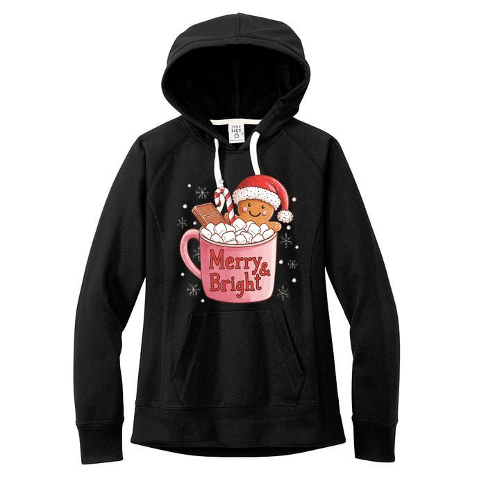 Funny Merry And Bright Christmas Gingerbread Man Hot Cocoa Women's Fleece Hoodie