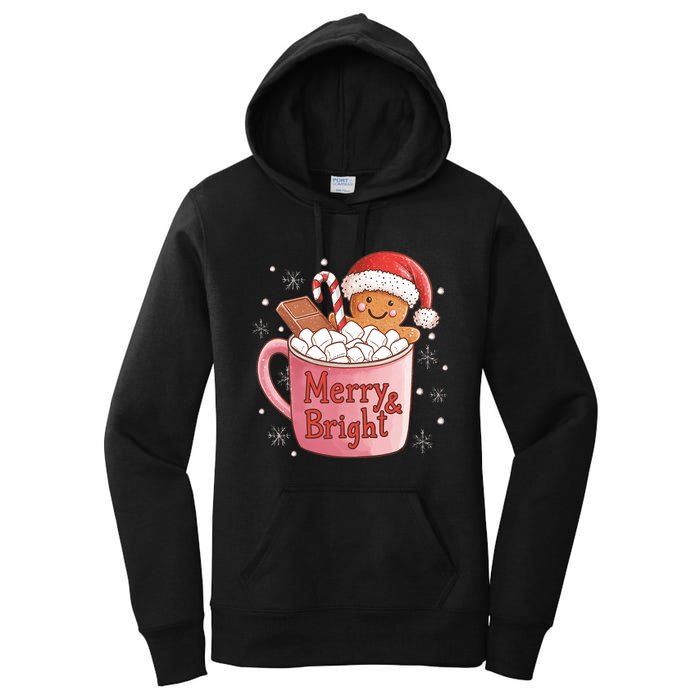 Funny Merry And Bright Christmas Gingerbread Man Hot Cocoa Women's Pullover Hoodie