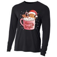 Funny Merry And Bright Christmas Gingerbread Man Hot Cocoa Cooling Performance Long Sleeve Crew