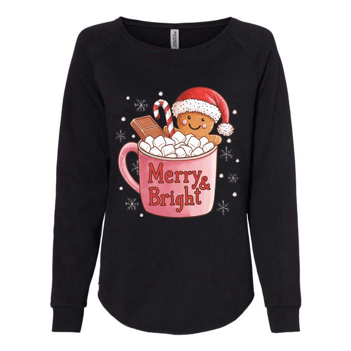 Funny Merry And Bright Christmas Gingerbread Man Hot Cocoa Womens California Wash Sweatshirt