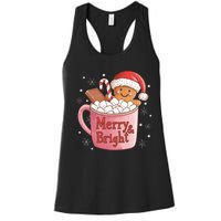 Funny Merry And Bright Christmas Gingerbread Man Hot Cocoa Women's Racerback Tank