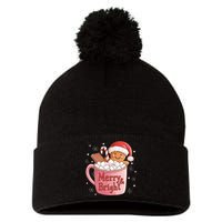 Funny Merry And Bright Christmas Gingerbread Man Hot Cocoa Pom Pom 12in Knit Beanie