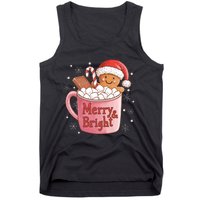 Funny Merry And Bright Christmas Gingerbread Man Hot Cocoa Tank Top