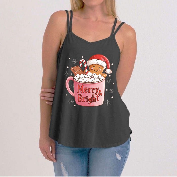 Funny Merry And Bright Christmas Gingerbread Man Hot Cocoa Women's Strappy Tank