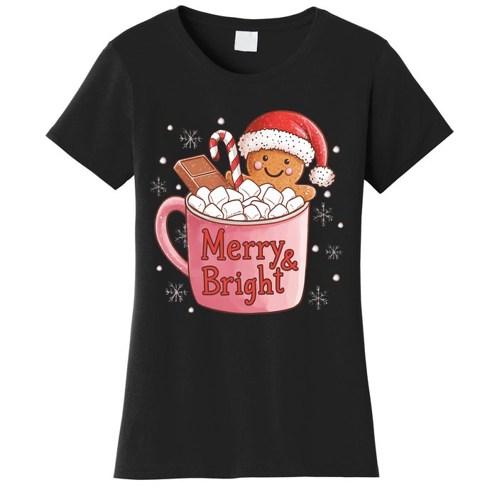 Funny Merry And Bright Christmas Gingerbread Man Hot Cocoa Women's T-Shirt