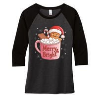 Funny Merry And Bright Christmas Gingerbread Man Hot Cocoa Women's Tri-Blend 3/4-Sleeve Raglan Shirt