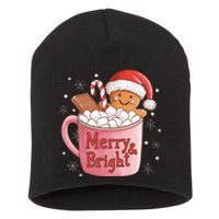 Funny Merry And Bright Christmas Gingerbread Man Hot Cocoa Short Acrylic Beanie