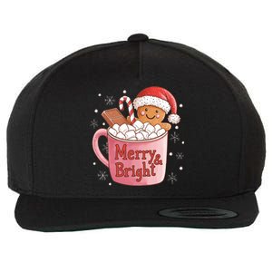 Funny Merry And Bright Christmas Gingerbread Man Hot Cocoa Wool Snapback Cap