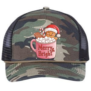 Funny Merry And Bright Christmas Gingerbread Man Hot Cocoa Retro Rope Trucker Hat Cap