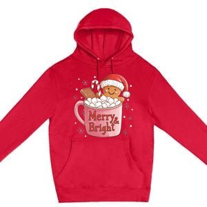 Funny Merry And Bright Christmas Gingerbread Man Hot Cocoa Premium Pullover Hoodie